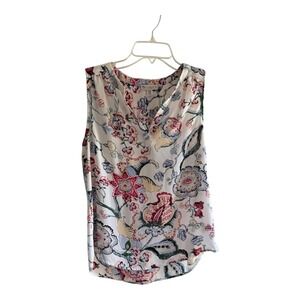 Boho Eliane Rose Blouse Relaxed Small White Floral Sleeveless V-Neck Top MB9238